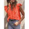 image:imagePRETTYGARDEN Womens Summer Tops 2026 Dressy Casual Ruffle Cap Sleeve Button V Neck Embroidered Eyelet Blouses ShirtsOrange