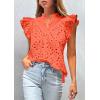 image:imagePRETTYGARDEN Womens Summer Tops 2026 Dressy Casual Ruffle Cap Sleeve Button V Neck Embroidered Eyelet Blouses ShirtsOrange