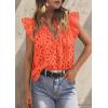 image:imagePRETTYGARDEN Womens Summer Tops 2026 Dressy Casual Ruffle Cap Sleeve Button V Neck Embroidered Eyelet Blouses ShirtsOrange