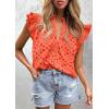 image:imagePRETTYGARDEN Womens Summer Tops 2026 Dressy Casual Ruffle Cap Sleeve Button V Neck Embroidered Eyelet Blouses ShirtsOrange