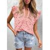 image:imagePRETTYGARDEN Womens Summer Tops 2026 Dressy Casual Ruffle Cap Sleeve Button V Neck Embroidered Eyelet Blouses ShirtsPink