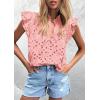 image:imagePRETTYGARDEN Womens Summer Tops 2026 Dressy Casual Ruffle Cap Sleeve Button V Neck Embroidered Eyelet Blouses ShirtsPink