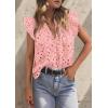 image:imagePRETTYGARDEN Womens Summer Tops 2026 Dressy Casual Ruffle Cap Sleeve Button V Neck Embroidered Eyelet Blouses ShirtsPink