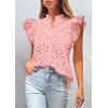 image:imagePRETTYGARDEN Womens Summer Tops 2026 Dressy Casual Ruffle Cap Sleeve Button V Neck Embroidered Eyelet Blouses ShirtsPink