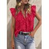 image:imagePRETTYGARDEN Womens Summer Tops 2026 Dressy Casual Ruffle Cap Sleeve Button V Neck Embroidered Eyelet Blouses ShirtsRed