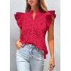 image:imagePRETTYGARDEN Womens Summer Tops 2026 Dressy Casual Ruffle Cap Sleeve Button V Neck Embroidered Eyelet Blouses ShirtsRed