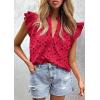 image:imagePRETTYGARDEN Womens Summer Tops 2026 Dressy Casual Ruffle Cap Sleeve Button V Neck Embroidered Eyelet Blouses ShirtsRed