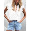 image:imagePRETTYGARDEN Womens Summer Tops 2026 Dressy Casual Ruffle Cap Sleeve Button V Neck Embroidered Eyelet Blouses ShirtsWhite