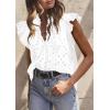 image:imagePRETTYGARDEN Womens Summer Tops 2026 Dressy Casual Ruffle Cap Sleeve Button V Neck Embroidered Eyelet Blouses ShirtsWhite