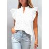 image:imagePRETTYGARDEN Womens Summer Tops 2026 Dressy Casual Ruffle Cap Sleeve Button V Neck Embroidered Eyelet Blouses ShirtsWhite