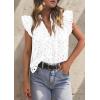 image:imagePRETTYGARDEN Womens Summer Tops 2026 Dressy Casual Ruffle Cap Sleeve Button V Neck Embroidered Eyelet Blouses ShirtsWhite