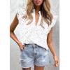 image:imagePRETTYGARDEN Womens Summer Tops 2026 Dressy Casual Ruffle Cap Sleeve Button V Neck Embroidered Eyelet Blouses ShirtsWhite