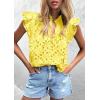 image:imagePRETTYGARDEN Womens Summer Tops 2026 Dressy Casual Ruffle Cap Sleeve Button V Neck Embroidered Eyelet Blouses ShirtsYellow
