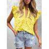 image:imagePRETTYGARDEN Womens Summer Tops 2026 Dressy Casual Ruffle Cap Sleeve Button V Neck Embroidered Eyelet Blouses ShirtsYellow