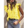 image:imagePRETTYGARDEN Womens Summer Tops 2026 Dressy Casual Ruffle Cap Sleeve Button V Neck Embroidered Eyelet Blouses ShirtsYellow
