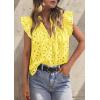 image:imagePRETTYGARDEN Womens Summer Tops 2026 Dressy Casual Ruffle Cap Sleeve Button V Neck Embroidered Eyelet Blouses ShirtsYellow