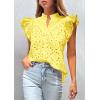 image:imagePRETTYGARDEN Womens Summer Tops 2026 Dressy Casual Ruffle Cap Sleeve Button V Neck Embroidered Eyelet Blouses ShirtsYellow