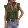 image:imagePRETTYGARDEN Womens Summer Tops 2026 Dressy Casual Ruffle Cap Sleeve Button V Neck Embroidered Eyelet Blouses ShirtsArmy Green