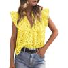 image:imagePRETTYGARDEN Womens Summer Tops 2026 Dressy Casual Ruffle Cap Sleeve Button V Neck Embroidered Eyelet Blouses ShirtsYellow