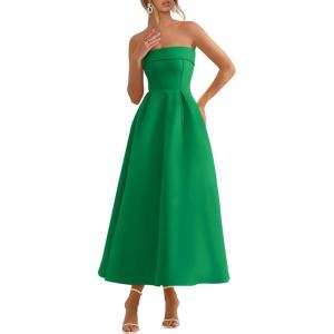 image:imagePRETTYGARDEN Cocktail Dresses for Women 2026 Summer Formal Elegant Tube Top Strapless Spring Wedding Guest Party Midi DressGreen