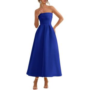 image:imagePRETTYGARDEN Cocktail Dresses for Women 2026 Summer Formal Elegant Tube Top Strapless Spring Wedding Guest Party Midi DressRoyal Blue
