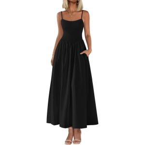 image:imagePRETTYGARDEN Womens Smocked Maxi Dresses 2026 Summer Sundress Casual Spaghetti Strap Swing A Line Long Flowy Beach DressBlack