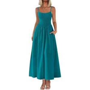 image:imagePRETTYGARDEN Womens Smocked Maxi Dresses 2026 Summer Sundress Casual Spaghetti Strap Swing A Line Long Flowy Beach DressLake Blue