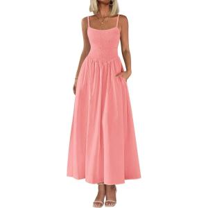 image:imagePRETTYGARDEN Womens Smocked Maxi Dresses 2026 Summer Sundress Casual Spaghetti Strap Swing A Line Long Flowy Beach DressPink