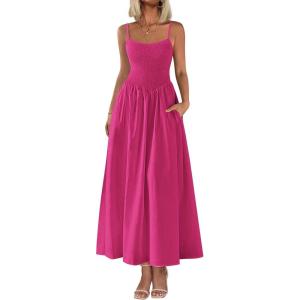 image:imagePRETTYGARDEN Womens Smocked Maxi Dresses 2026 Summer Sundress Casual Spaghetti Strap Swing A Line Long Flowy Beach DressRose Red