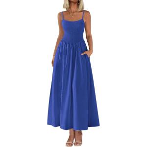 image:imagePRETTYGARDEN Womens Smocked Maxi Dresses 2026 Summer Sundress Casual Spaghetti Strap Swing A Line Long Flowy Beach DressRoyal Blue
