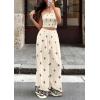 image:imagePRETTYGARDEN 2 Piece Sets for Women Summer 2026 Travel Outfits Print Tube Tops Wide Leg Pants Beach Vacation ClothesBeige