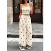 image:imagePRETTYGARDEN 2 Piece Sets for Women Summer 2026 Travel Outfits Print Tube Tops Wide Leg Pants Beach Vacation ClothesBeige