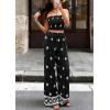 image:imagePRETTYGARDEN 2 Piece Sets for Women Summer 2026 Travel Outfits Print Tube Tops Wide Leg Pants Beach Vacation ClothesBlack