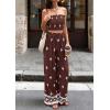 image:imagePRETTYGARDEN 2 Piece Sets for Women Summer 2026 Travel Outfits Print Tube Tops Wide Leg Pants Beach Vacation ClothesBrown