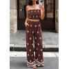image:imagePRETTYGARDEN 2 Piece Sets for Women Summer 2026 Travel Outfits Print Tube Tops Wide Leg Pants Beach Vacation ClothesBrown
