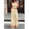 image:imagePRETTYGARDEN 2 Piece Sets for Women Summer 2026 Travel Outfits Print Tube Tops Wide Leg Pants Beach Vacation ClothesLight Yellow