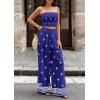 image:imagePRETTYGARDEN 2 Piece Sets for Women Summer 2026 Travel Outfits Print Tube Tops Wide Leg Pants Beach Vacation ClothesRoyal Blue