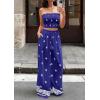 image:imagePRETTYGARDEN 2 Piece Sets for Women Summer 2026 Travel Outfits Print Tube Tops Wide Leg Pants Beach Vacation ClothesRoyal Blue