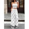 image:imagePRETTYGARDEN 2 Piece Sets for Women Summer 2026 Travel Outfits Print Tube Tops Wide Leg Pants Beach Vacation ClothesWhite