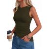 image:imagePRETTYGARDEN Asymmetrical Tank Tops for Women 2026 Summer Outfits Slim Fit Sleeveless Boat Neck Ruched Going Out TopArmy Green