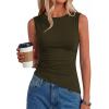 image:imagePRETTYGARDEN Asymmetrical Tank Tops for Women 2026 Summer Outfits Slim Fit Sleeveless Boat Neck Ruched Going Out TopArmy Green