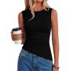 image:imagePRETTYGARDEN Asymmetrical Tank Tops for Women 2026 Summer Outfits Slim Fit Sleeveless Boat Neck Ruched Going Out TopBlack