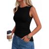 image:imagePRETTYGARDEN Asymmetrical Tank Tops for Women 2026 Summer Outfits Slim Fit Sleeveless Boat Neck Ruched Going Out TopBlack