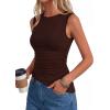 image:imagePRETTYGARDEN Asymmetrical Tank Tops for Women 2026 Summer Outfits Slim Fit Sleeveless Boat Neck Ruched Going Out TopBrown