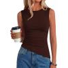 image:imagePRETTYGARDEN Asymmetrical Tank Tops for Women 2026 Summer Outfits Slim Fit Sleeveless Boat Neck Ruched Going Out TopBrown