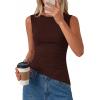 image:imagePRETTYGARDEN Asymmetrical Tank Tops for Women 2026 Summer Outfits Slim Fit Sleeveless Boat Neck Ruched Going Out TopBrown