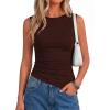 image:imagePRETTYGARDEN Asymmetrical Tank Tops for Women 2026 Summer Outfits Slim Fit Sleeveless Boat Neck Ruched Going Out TopBrown