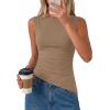 image:imagePRETTYGARDEN Asymmetrical Tank Tops for Women 2026 Summer Outfits Slim Fit Sleeveless Boat Neck Ruched Going Out TopKhaki