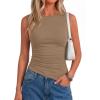 image:imagePRETTYGARDEN Asymmetrical Tank Tops for Women 2026 Summer Outfits Slim Fit Sleeveless Boat Neck Ruched Going Out TopKhaki