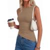 image:imagePRETTYGARDEN Asymmetrical Tank Tops for Women 2026 Summer Outfits Slim Fit Sleeveless Boat Neck Ruched Going Out TopKhaki